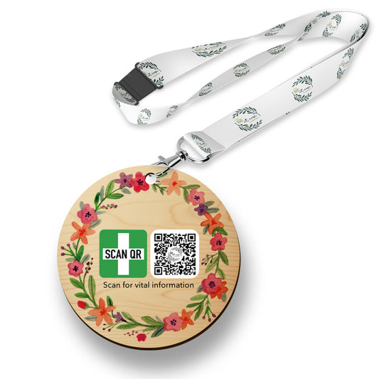 Safety & Medical Alert ID Timber Tag 5cm with lanyard