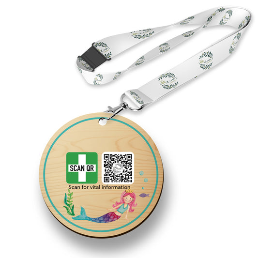 Safety & Medical Alert ID Timber Tag 5cm with lanyard