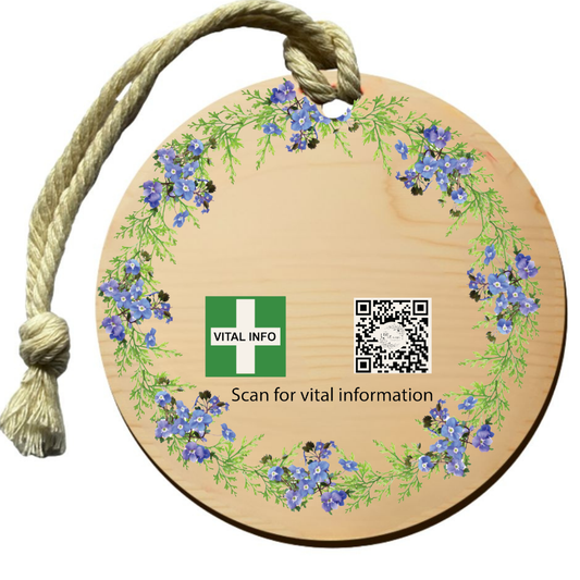 Safety & Medical Alert ID Timber Tag 8cm with Rope