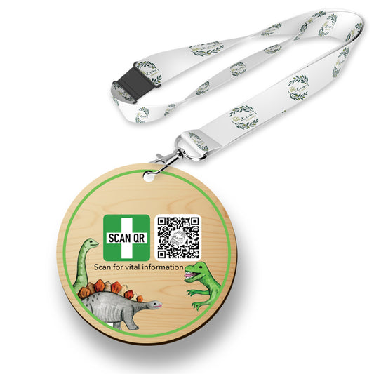 Safety & Medical Alert ID Timber Tag 5cm with lanyard