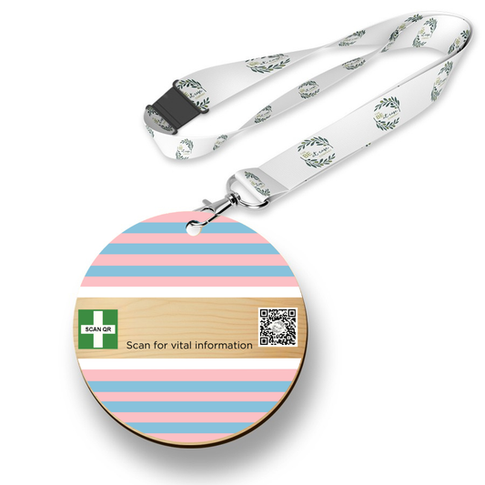 Safety & Medical Alert ID Timber Tag 5cm with lanyard