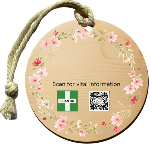 Safety & Medical Alert ID Timber Tag 8cm with Rope