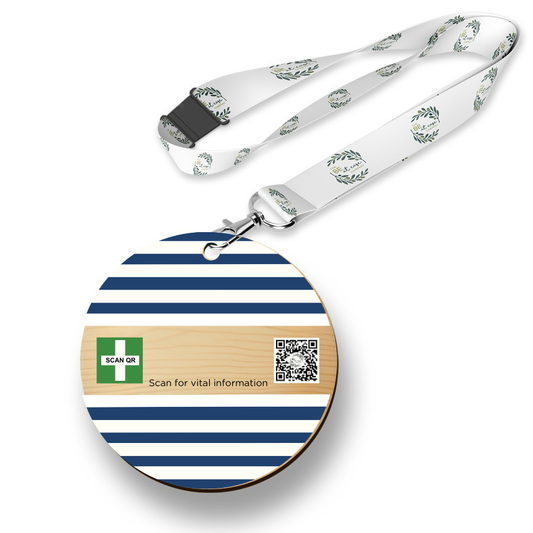 Safety & Medical Alert ID Timber Tag 5cm with lanyard
