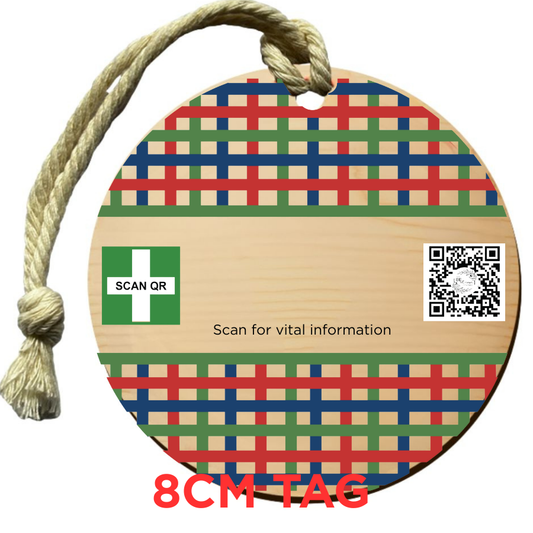 Safety & Medical Alert ID Timber Tag 8cm with Rope