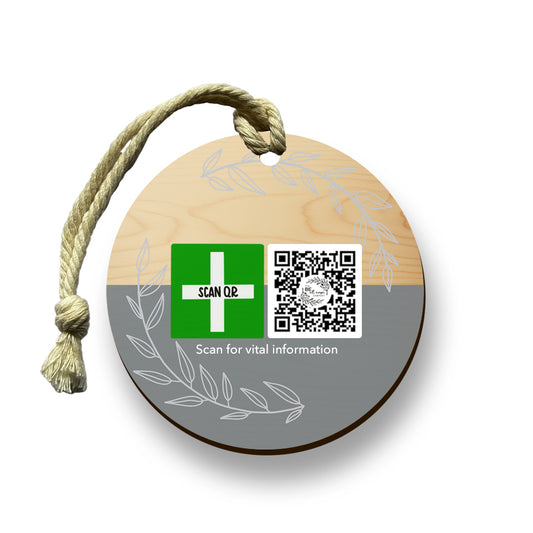 Safety & Medical Alert ID Timber Tag 5cm with Rope
