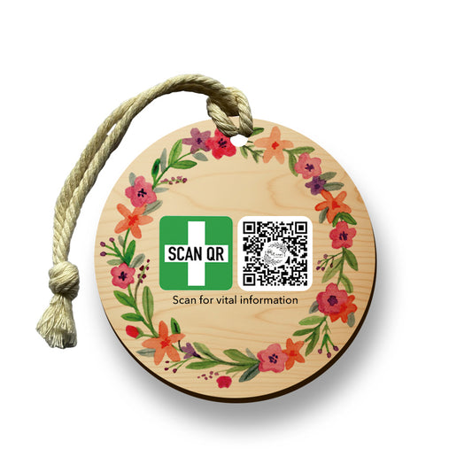 Safety & Medical Alert ID Timber Tag 8cm with Rope