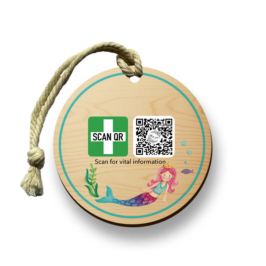 Safety & Medical Alert ID Timber Tag 5cm with Rope
