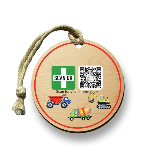 Safety & Medical Alert ID Timber Tag 5cm with Rope