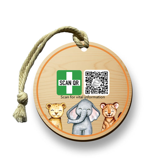 Safety & Medical Alert ID Timber Tag 5cm with Rope