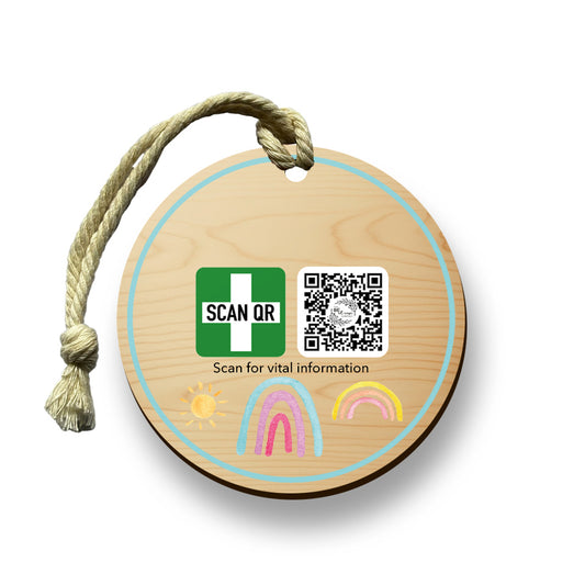 Safety & Medical Alert ID Timber Tag 5cm with Rope