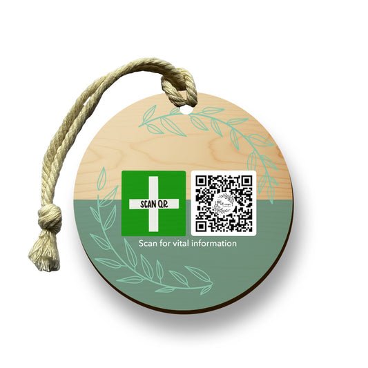 Safety & Medical Alert ID Timber Tag 5cm with Rope