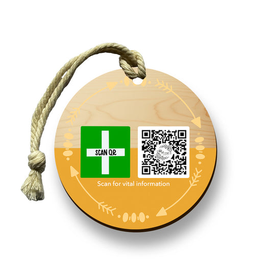 Safety & Medical Alert ID Timber Tag 5cm with Rope