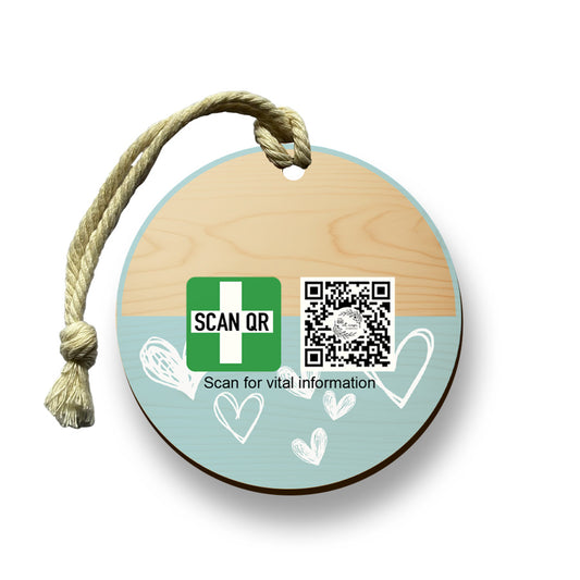 Safety & Medical Alert ID Timber Tag 5cm with Rope