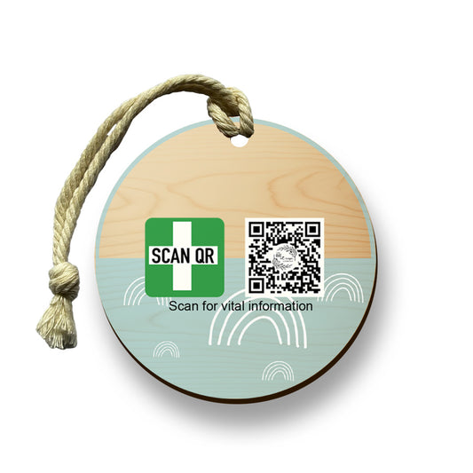 Safety & Medical Alert ID Timber Tag 5cm with Rope