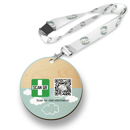 Safety & Medical Alert ID Timber Tag 5cm with lanyard