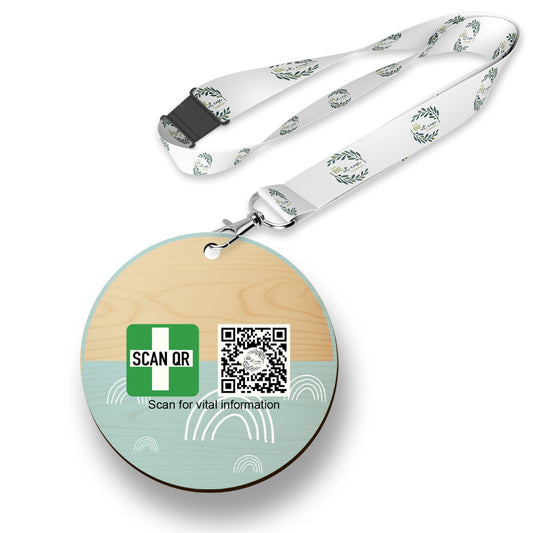 Safety & Medical Alert ID Timber Tag 5cm with lanyard
