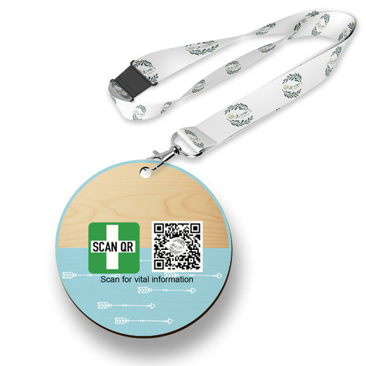 Safety & Medical Alert ID Timber Tag 5cm with lanyard