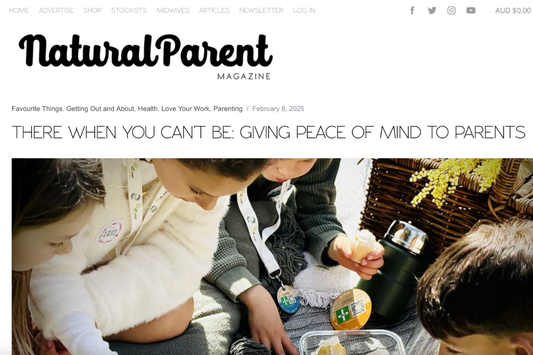 The Natural Parent Magazine article featuring The BE at Ease Company’s visible safety ID tags for children and families.